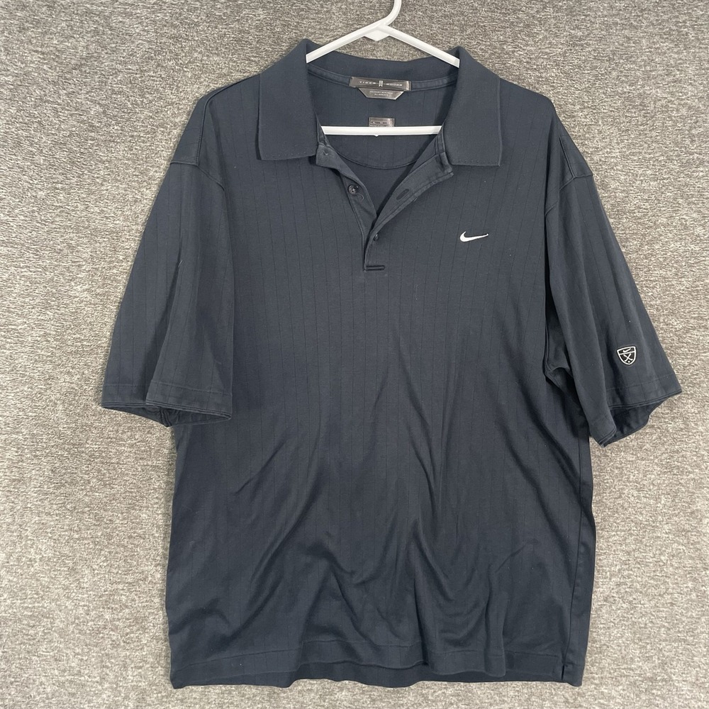 Nike Tiger Woods Polo Shirt Mens XL Blue Stripe Jersey Knit Short Sleeve Golf